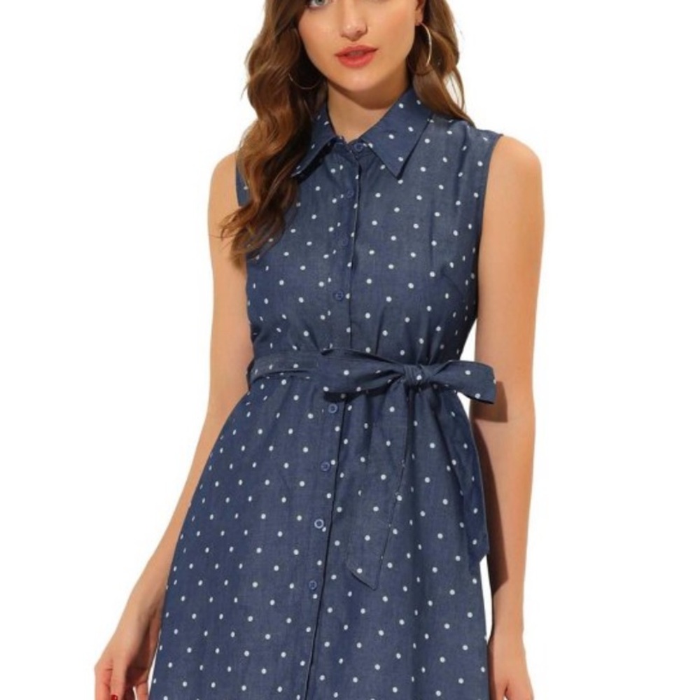 Polka Dot Sleeveless Denim Dress